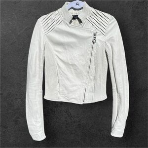 Archive L.A.M.B. Gwen Stefani Y2K Assymetric Leather Moto Ivory Jacket 2